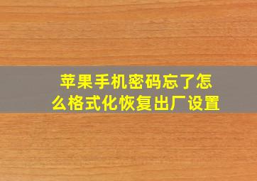 苹果手机密码忘了怎么格式化恢复出厂设置