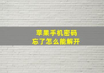 苹果手机密码忘了怎么能解开