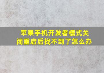 苹果手机开发者模式关闭重启后找不到了怎么办