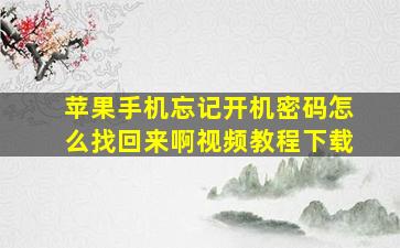 苹果手机忘记开机密码怎么找回来啊视频教程下载