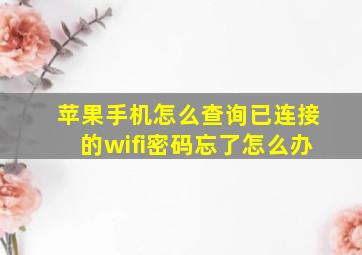 苹果手机怎么查询已连接的wifi密码忘了怎么办