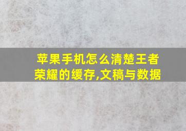 苹果手机怎么清楚王者荣耀的缓存,文稿与数据