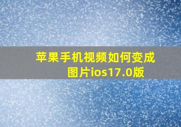 苹果手机视频如何变成图片ios17.0版