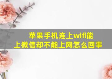 苹果手机连上wifi能上微信却不能上网怎么回事