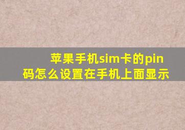 苹果手机sim卡的pin码怎么设置在手机上面显示