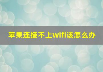 苹果连接不上wifi该怎么办