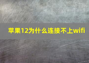 苹果12为什么连接不上wifi