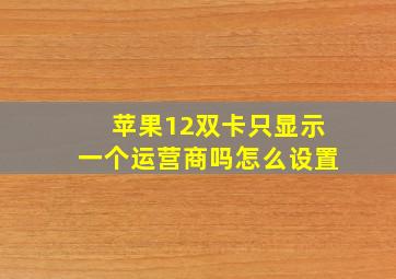 苹果12双卡只显示一个运营商吗怎么设置