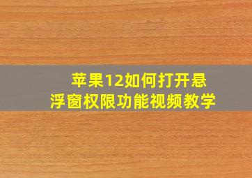 苹果12如何打开悬浮窗权限功能视频教学