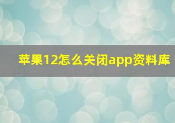 苹果12怎么关闭app资料库