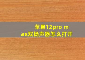 苹果12pro max双扬声器怎么打开