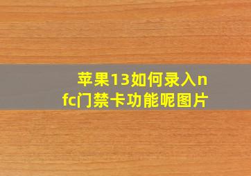 苹果13如何录入nfc门禁卡功能呢图片