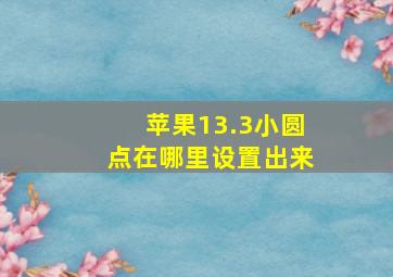 苹果13.3小圆点在哪里设置出来