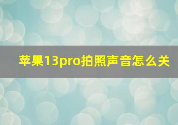 苹果13pro拍照声音怎么关