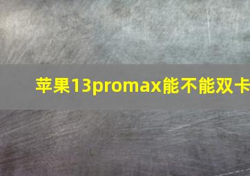 苹果13promax能不能双卡