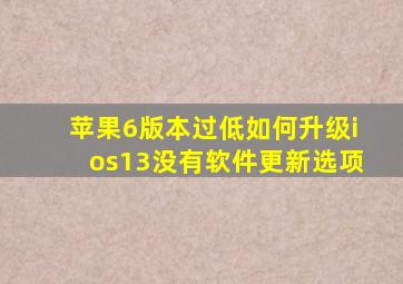 苹果6版本过低如何升级ios13没有软件更新选项