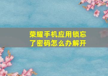 荣耀手机应用锁忘了密码怎么办解开