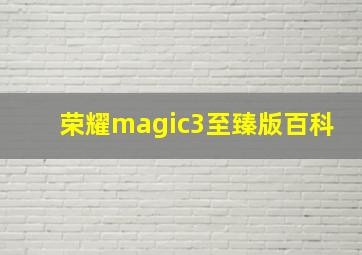 荣耀magic3至臻版百科