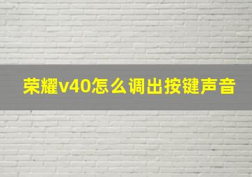 荣耀v40怎么调出按键声音