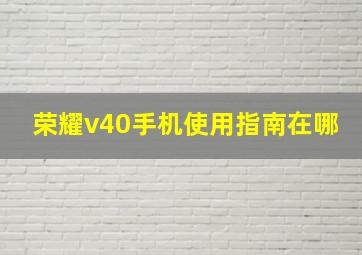 荣耀v40手机使用指南在哪