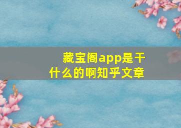 藏宝阁app是干什么的啊知乎文章