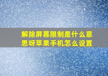 解除屏幕限制是什么意思呀苹果手机怎么设置