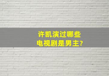 许凯演过哪些电视剧是男主?