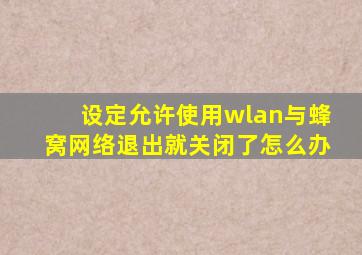 设定允许使用wlan与蜂窝网络退出就关闭了怎么办