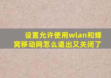 设置允许使用wlan和蜂窝移动网怎么退出又关闭了