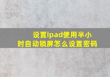 设置ipad使用半小时自动锁屏怎么设置密码