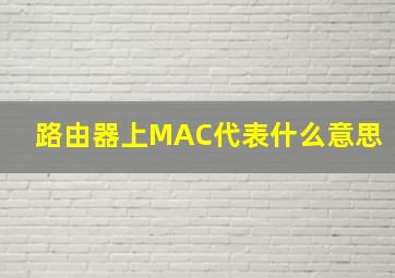 路由器上MAC代表什么意思