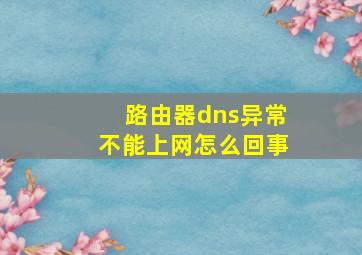 路由器dns异常不能上网怎么回事