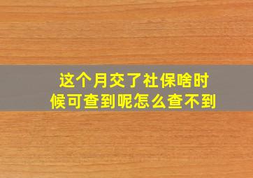 这个月交了社保啥时候可查到呢怎么查不到