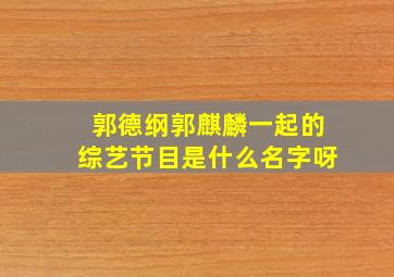 郭德纲郭麒麟一起的综艺节目是什么名字呀