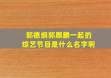 郭德纲郭麒麟一起的综艺节目是什么名字啊