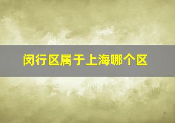 闵行区属于上海哪个区