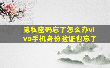 隐私密码忘了怎么办vivo手机身份验证也忘了