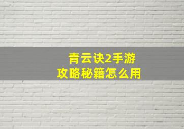 青云诀2手游攻略秘籍怎么用