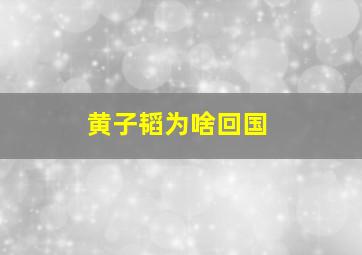 黄子韬为啥回国