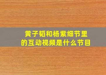 黄子韬和杨紫细节里的互动视频是什么节目