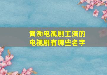 黄渤电视剧主演的电视剧有哪些名字