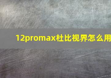 12promax杜比视界怎么用