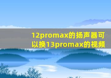 12promax的扬声器可以换13promax的视频