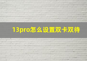 13pro怎么设置双卡双待