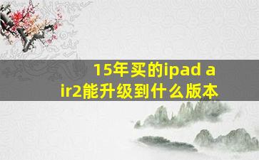 15年买的ipad air2能升级到什么版本