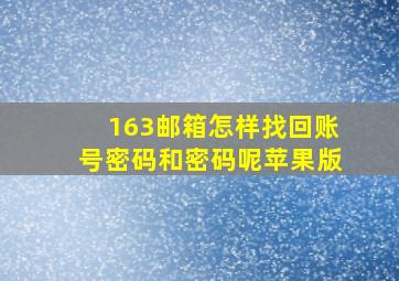 163邮箱怎样找回账号密码和密码呢苹果版