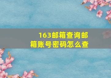 163邮箱查询邮箱账号密码怎么查