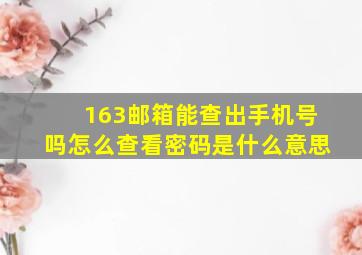 163邮箱能查出手机号吗怎么查看密码是什么意思