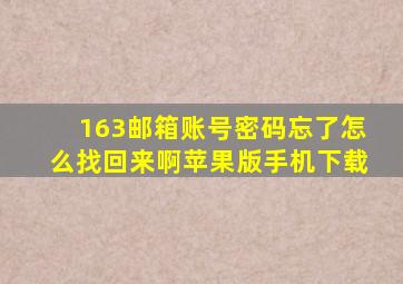 163邮箱账号密码忘了怎么找回来啊苹果版手机下载