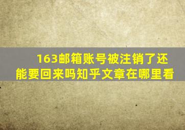 163邮箱账号被注销了还能要回来吗知乎文章在哪里看